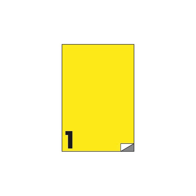 Etichette fluo permanenti Markin 210x297 mm in foglio A4 - 1 et./foglio giallo - conf. 100 fogli
