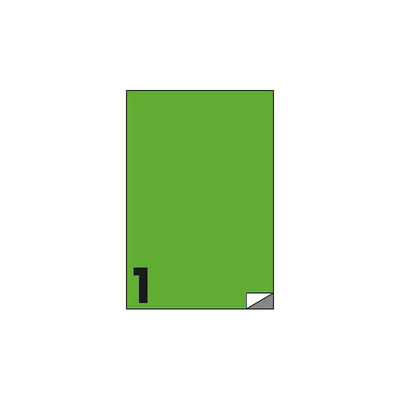 Etichette fluo permanenti Markin Copiatabu 210x297 mm in foglio A4 - 1 et./foglio - verde - conf. 100 fogli