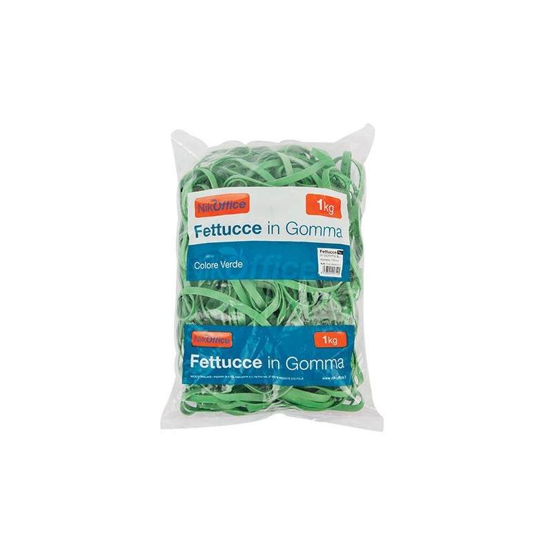 Fettucce in gomma verde 8 mm Nikoffice in busta da 1 Kg - Ø 70 mm - 06NIK028