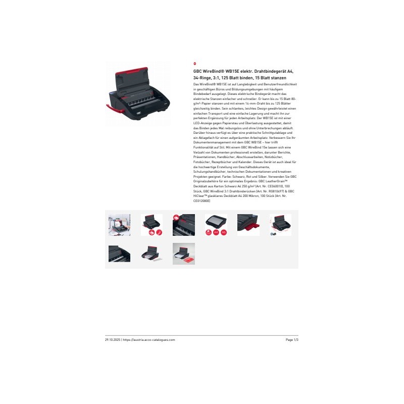 Rilegatrice elettrica a dorsi metallici GBC WireBind® WB15E A4 - ilega fino a 125 ff - nero - 4410066