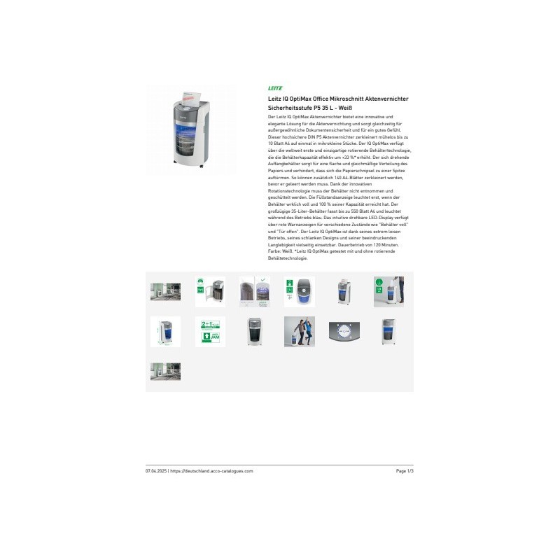 Distruggidocumenti Leitz IQ OptiMax Office fino a 550 ff - P5 - 35 L - 83600000