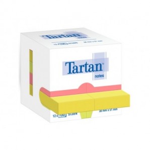 Foglietti riposizionabili Tartan™ Notes 51x38 mm colori assortiti neon - conf. 12 blocchetti da 100 ff - 5138N
