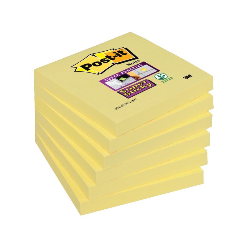 Foglietti riposizionabili Post-it® Super Sticky 76x76 mm - giallo Canary - conf. 6 blocchetti da 90 ff - 654-6SS-CY