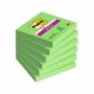 Foglietti riposizionabili Post-it® Super Sticky 76x76 mm - verde - conf. 6 blocchetti da 90 ff - 654-6SS-GRN