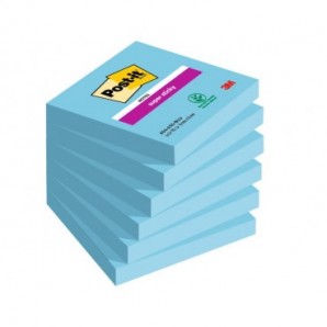 Foglietti riposizionabili Post-it® Super Sticky 76x76 mm - blu - conf. 6 blocchetti da 90 ff - 654-6SS-BLU