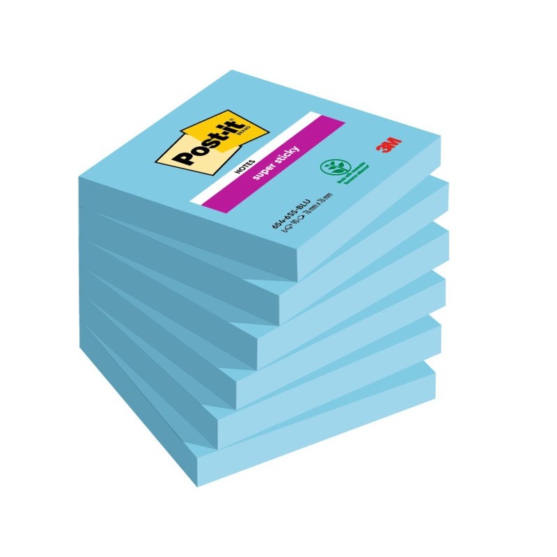 Foglietti riposizionabili Post-it® Super Sticky 76x76 mm - blu - conf. 6 blocchetti da 90 ff - 654-6SS-BLU