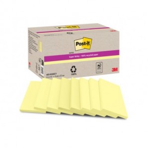 Foglietti riposizionabili Post-it® Super Sticky in carta riciclata 76x127 mm - giallo Canary - conf. 8 blocch/70 ff