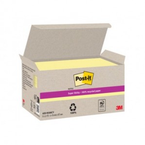 Foglietti riposizionabili Post-it® Super Sticky in carta riciclata 76x127 mm - giallo Canary - conf. 8 blocch/70 ff