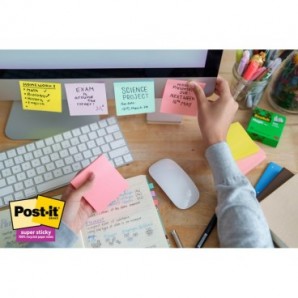 Foglietti riposizionabili Post-it® Super Sticky in carta riciclata 76x127 mm - giallo Canary - conf. 8 blocch/70 ff