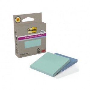 Foglietti riposizionabili Post-it® Super Sticky in carta riciclata 76x76 mm - menta e blu - conf. 2 blocch/70 ff
