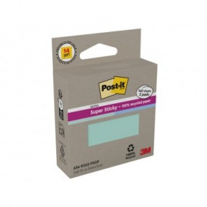 Foglietti riposizionabili Post-it® Super Sticky in carta riciclata 76x76 mm - menta e blu - conf. 2 blocch/70 ff