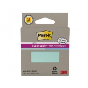 Foglietti riposizionabili Post-it® Super Sticky in carta riciclata 76x76 mm - menta e blu - conf. 2 blocch/70 ff