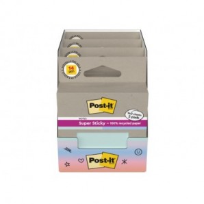 Foglietti riposizionabili Post-it® Super Sticky in carta riciclata 76x76 mm - menta e blu - conf. 2 blocch/70 ff