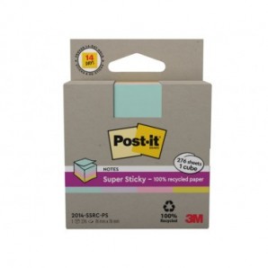 Foglietti riposizionabili Post-it® Super Sticky in carta riciclata 76x76 mm - giallo, rosa, menta, lilla - cubo 276 ff