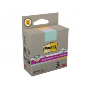 Foglietti riposizionabili Post-it® Super Sticky in carta riciclata 76x76 mm - giallo, rosa, menta, lilla - cubo 276 ff