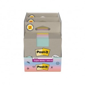 Foglietti riposizionabili Post-it® Super Sticky in carta riciclata 76x76 mm - giallo, rosa, menta, lilla - cubo 276 ff
