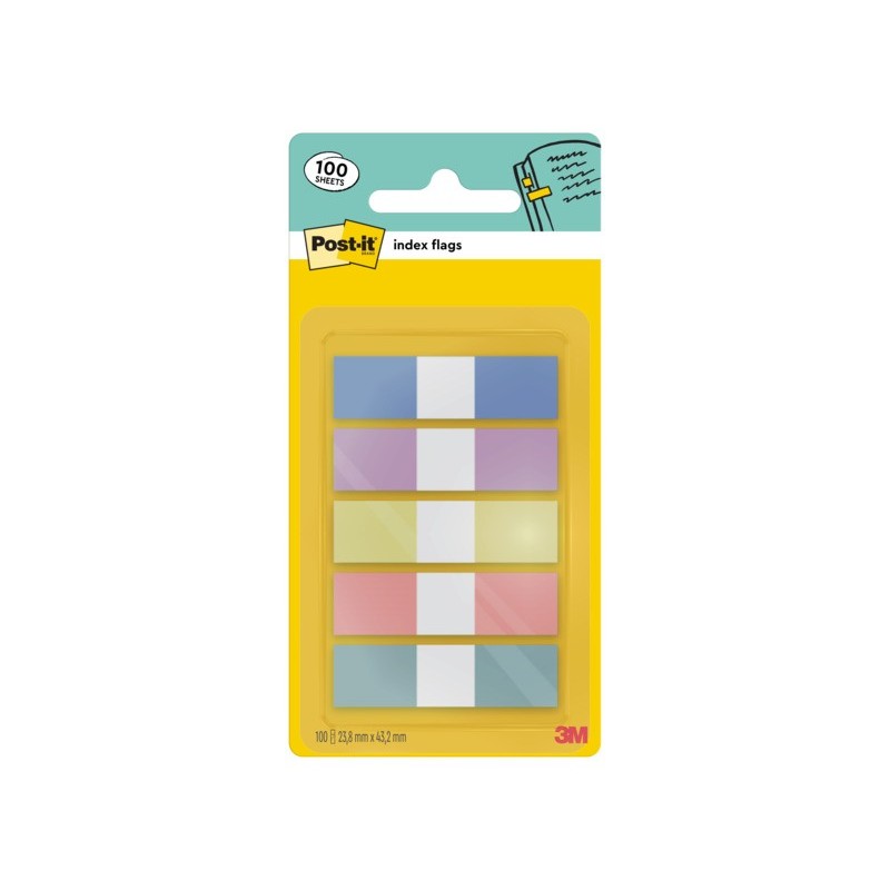 Segnapagina Post-it® Index Pastel Flags 12x43 mm - blu, viola, giallo, rosa, verde - conf. 5/20 ff - 683-5 PASTEL