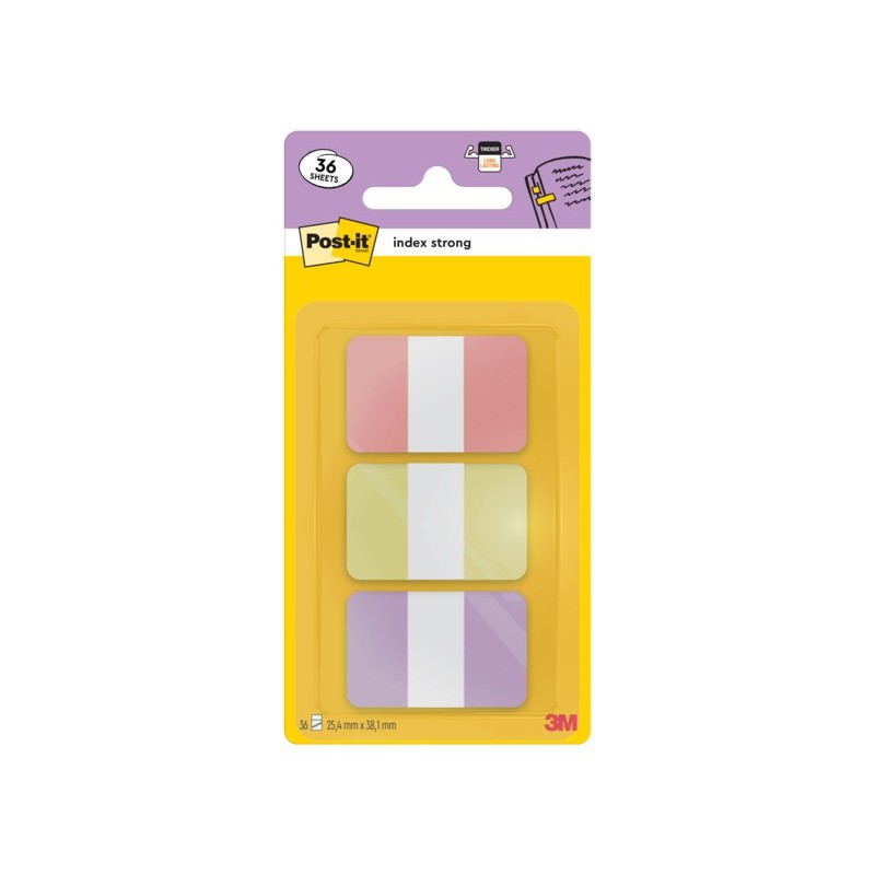 Segnapagina Post-it® Index Pastel Tabs 24x38 mm - rosa, giallo, viola - conf. 3/12 ff - 686-3 SUN