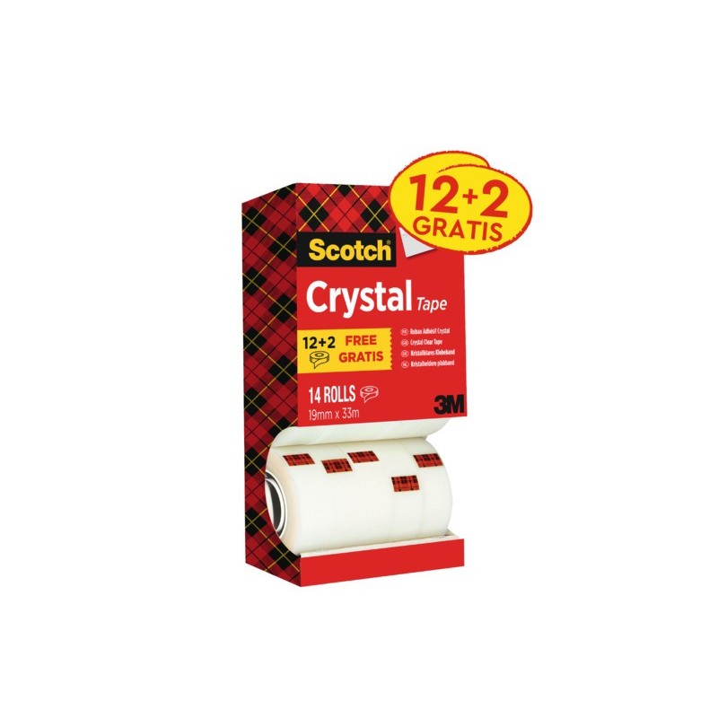 Nastro adesivo Scotch® Crystal trasparente - 19 mm x 33 mm - Value Pack 12+2 GRATIS - 6-1933R14