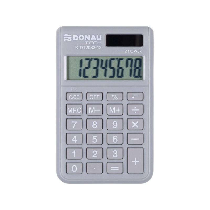 Calcolatrice tascabile Donau Tech con display a 8 cifre - 97x60x10 mm grigio chiaro - K-DT2082-13