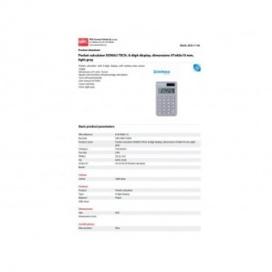 Calcolatrice tascabile Donau Tech con display a 8 cifre - 97x60x10 mm grigio chiaro - K-DT2082-13