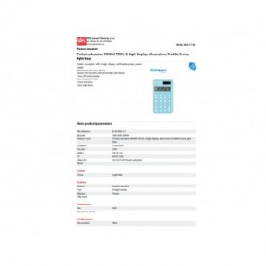 Calcolatrice tascabile Donau Tech con display a 8 cifre - 97x60x10 mm azzurro K-DT2082-17