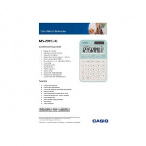 Calcolatrice da tavolo Casio solare o a batteria - display 12 cifre - verde MS-20YC-LG-W-EP