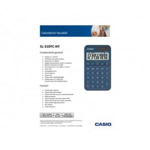 Calcolatrice tascabile Casio solare o a batteria - display 10 cifre - blu SL-310YC-NY-W-EP