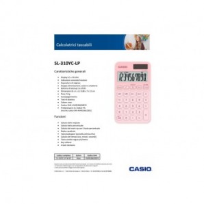 Calcolatrice tascabile Casio solare o batteria - display 10 cifre - rosa SL-310YC-LP-W-EP
