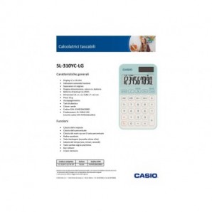 Calcolatrice tascabile Casio solare o batteria - display 10 cifre - verde SL-310YC-LG-W-EP