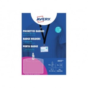 Kit porta badge trasparente 60x90 mm + 10 cordoncini neri con gancio + 16 inserti microperforati stampabili Avery