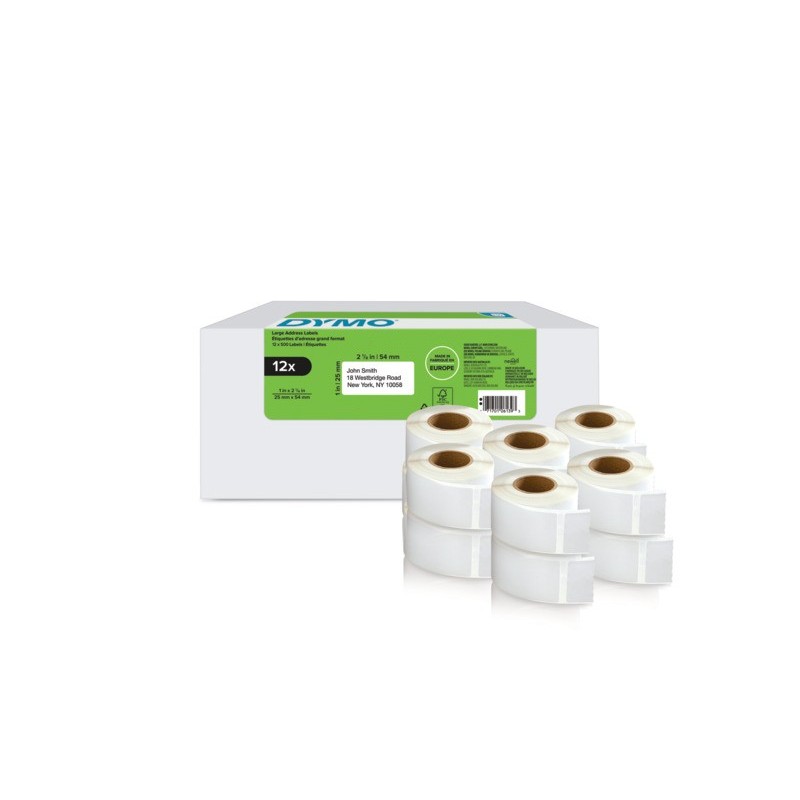 Rotoli 500 etichette per Indirizzi DYMO® Label Writer 25x54 mm - bianco - VALUE PACK 12 rotoli - 2177563