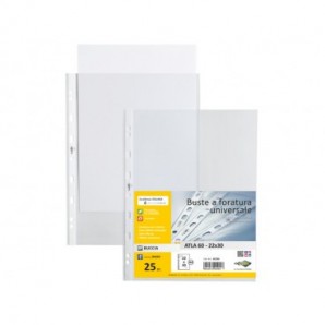 Buste a perforazione universale Sei Rota Atla 22x30 cm in PP basso spessore - finitura goffrata - conf. 25 pz - 662206
