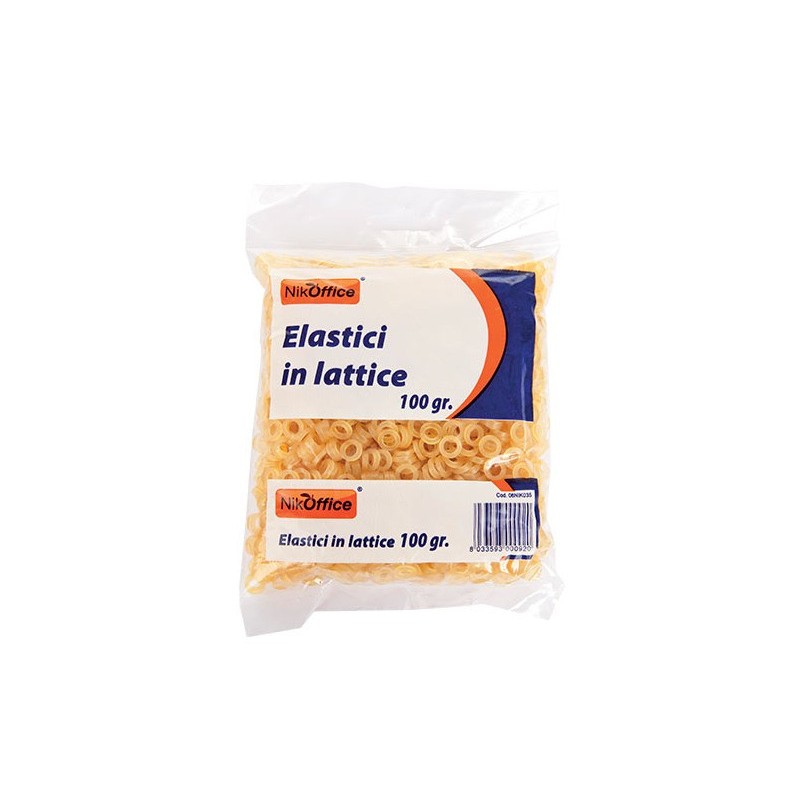 Elastici per lotteria Nikoffice in lattice in busta da 100 g - Ø 8 mm - giallo - 06NIK035