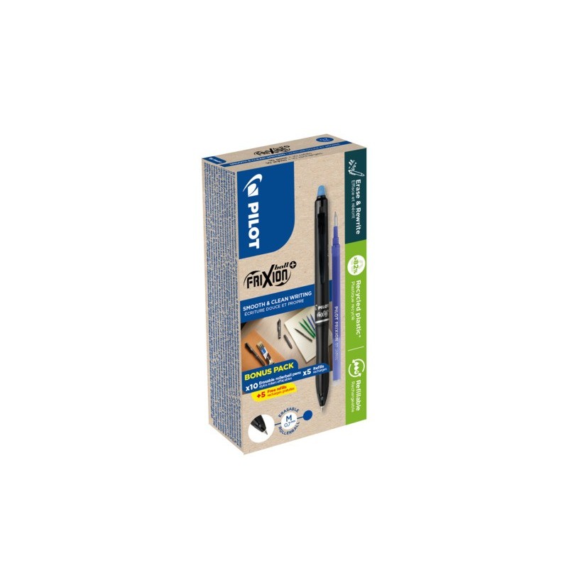 Penna a sfera a scatto cancellabile Pilot Frixion Ball+ 0,7 mm GREEN PACK 10 + 10 refill blu - 040344