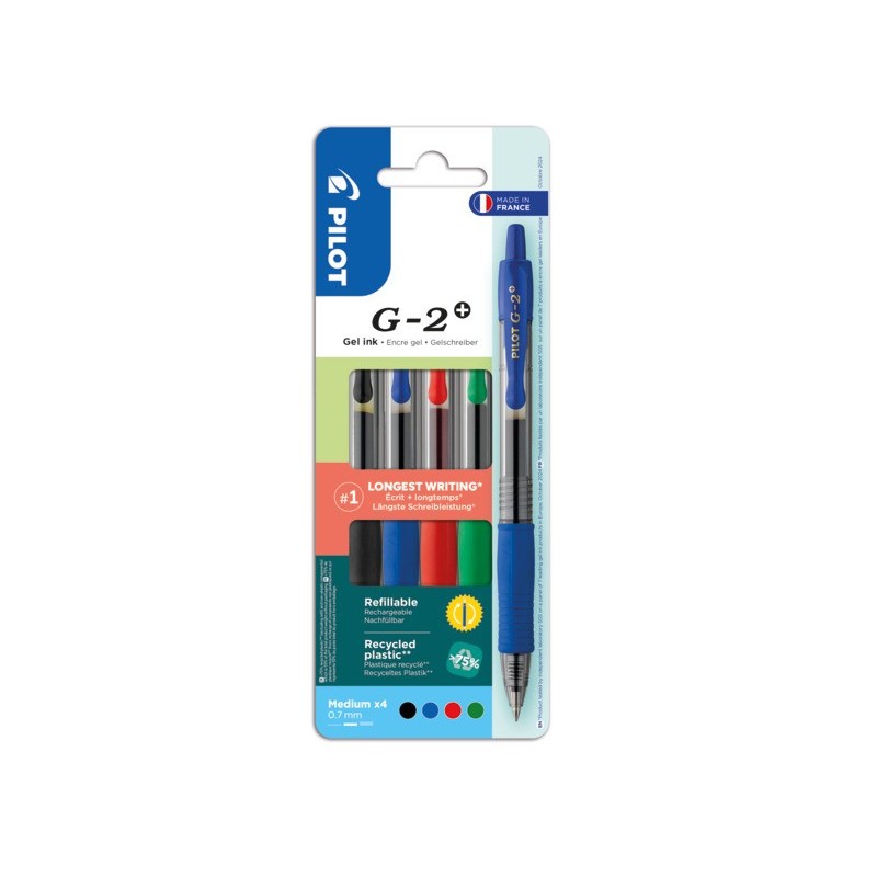 Set2Go 4 penne roller gel a scatto G-2+ nero, blu, rosso, verde 001424