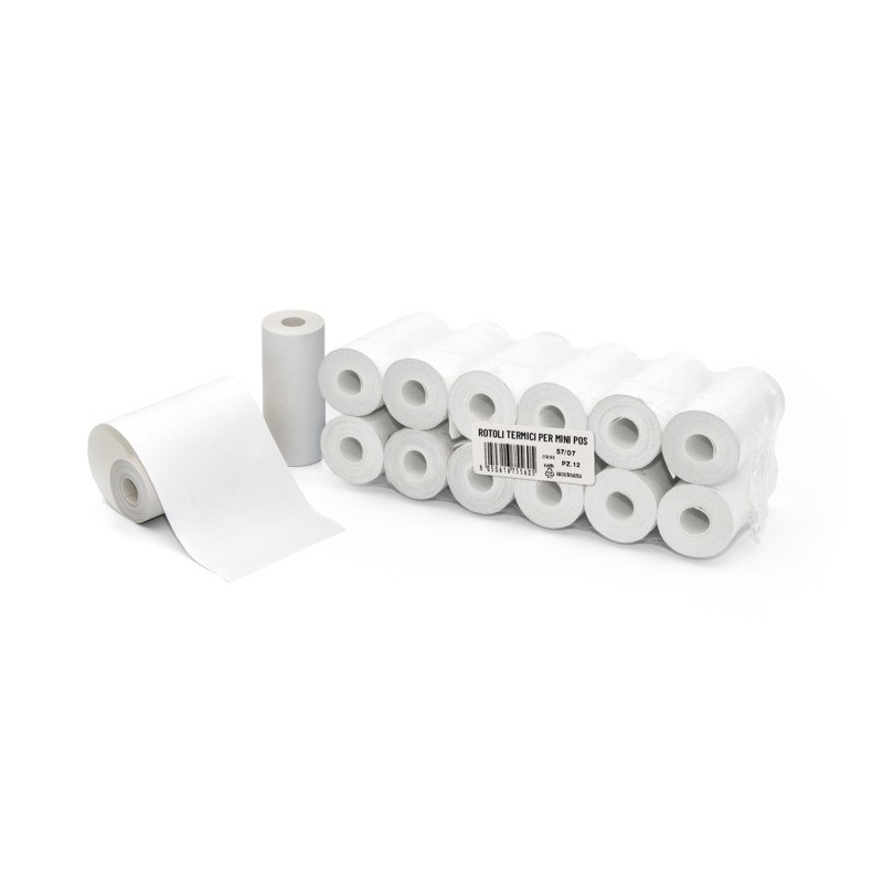 Rotoli termici per mini POS Rotolificio Pugliese BPA FREE 57 mm x 7 m senza anima - 48 g/m² - conf. 12 pz