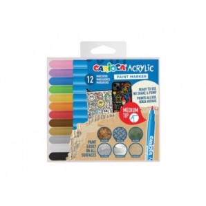Marcatore acrilico Carioca punta media in conf. da 12 colori assortiti 45294