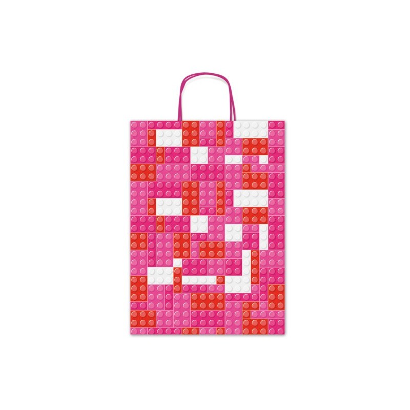 Borsa shopper Rex-Sadoch Allegra Mattoncini su kraft bianco - 36x12x41 cm rosa/rosso - conf. 25 pz - SDF36-276J