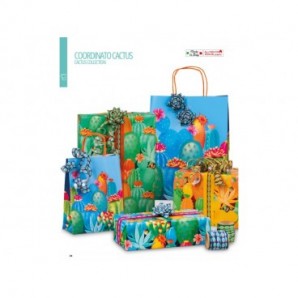 Espositore 100 fogli carta regalo raso + 50 stelle + 30 rocchetti Bri Rex fantasia cactus - RASOCOORD35G