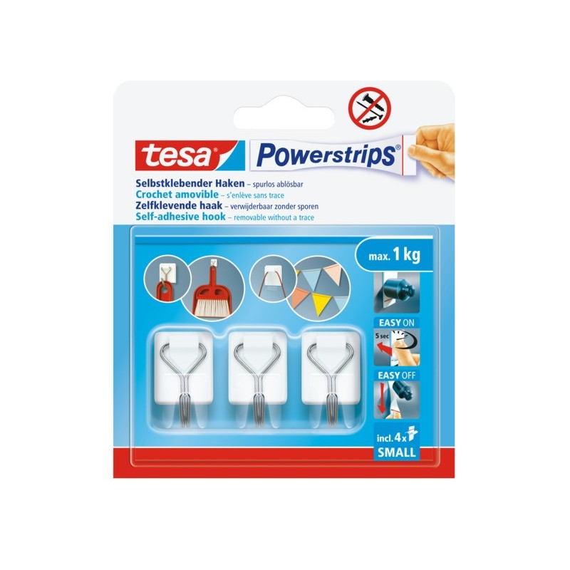 Ganci autoadesivi in filo metallico Tesa Powerstrips S bianco - conf. 3 pz - 57615-00001-00