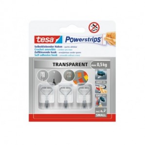 Ganci autoadesivi in filo metallico Tesa Powerstrips S trasparente - conf. 3 pz - 58620-00001-00