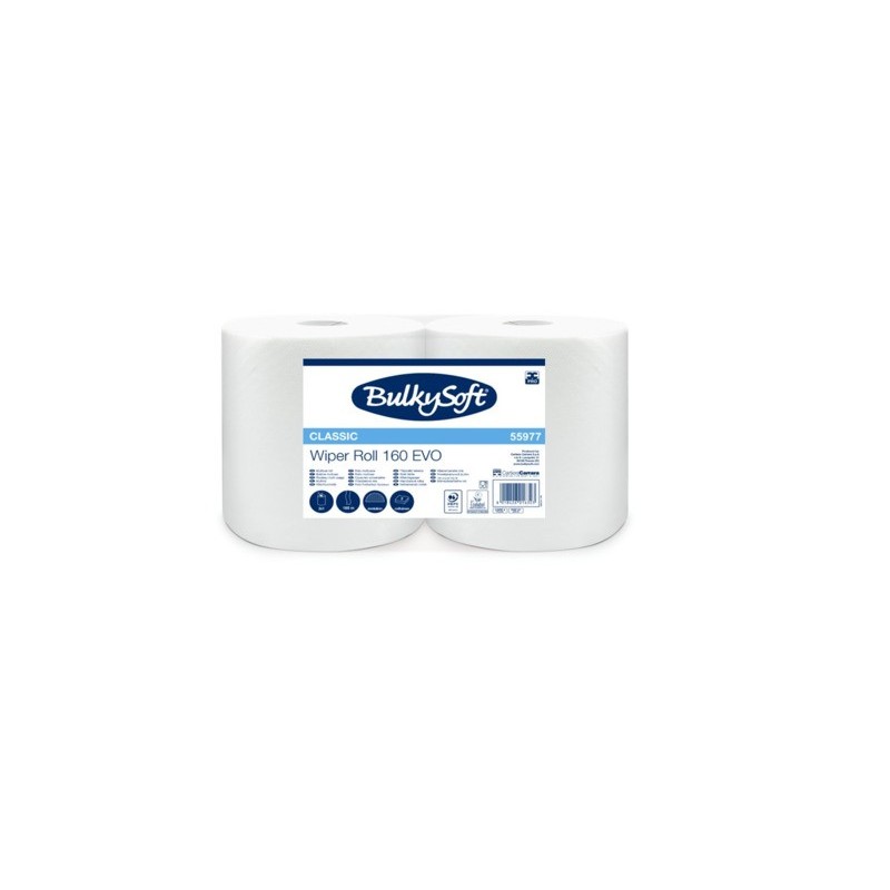 Bobine multiuso Bulkysoft Classic Wiper Roll 160 Evo bianco in cellulosa 800 strappi rotolo conf. 2 pz 2 veli - 55977