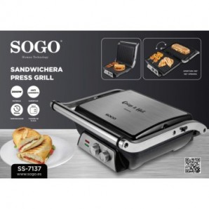 Sandwichera 4 fette Sogo apertura 180° copertura acciaio inox 2000 W SAN-SS-7137