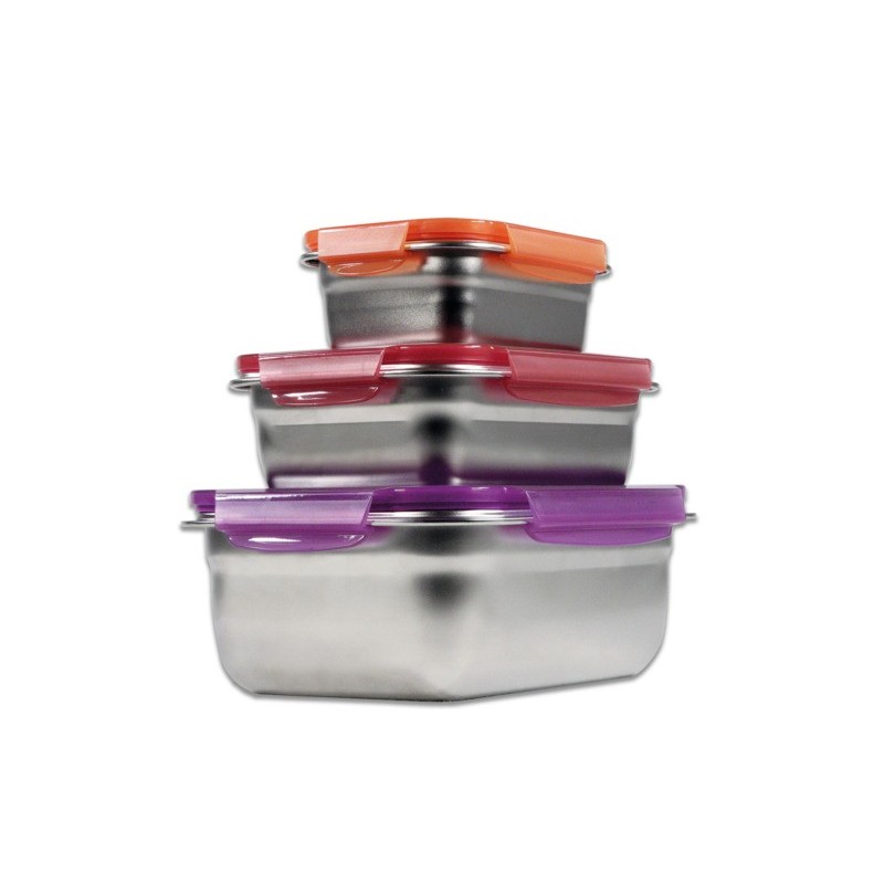 Contenitori per alimenti in acciaio inossidabile adatti a microonde Sogo set 3pz 14x8 cm-16x8.5 cm-18x9.5 cm -