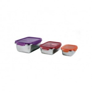 Contenitori per alimenti in acciaio inossidabile adatti a microonde Sogo set 3pz 14x8 cm-16x8.5 cm-18x9.5 cm -