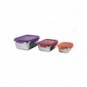 Contenitori per alimenti in acciaio inossidabile adatti a microonde Sogo set 3pz 14x8 cm-16x8.5 cm-18x9.5 cm -
