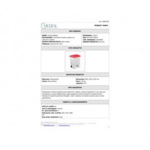 Contenitore mobile a pedale Medial Contitop 70L in PP bianco-rosso 115577