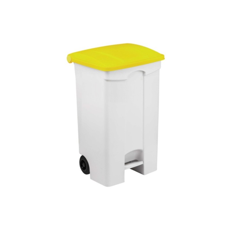 Contenitore mobile a pedale Medial Contitop 90L in PP bianco-giallo 115596