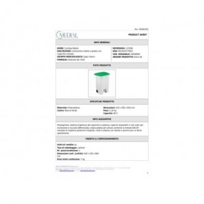 Contenitore mobile a pedale Medial Contitop 90L in PP bianco-verde 115598